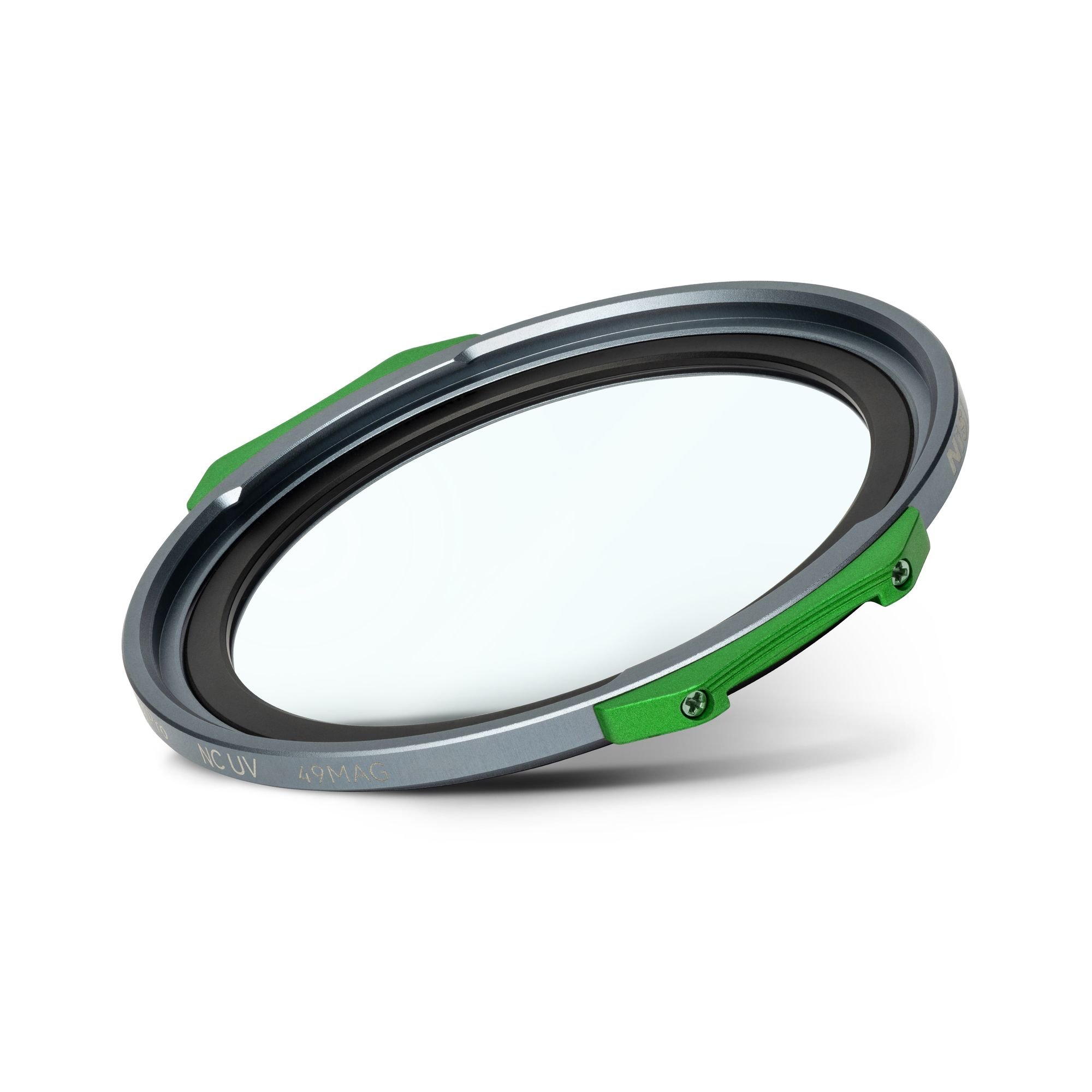 NiSi JetMag Pro NC UV Filter (49MAG) in schräger Ansicht mit klarem Schutzglas und magnetischem Rahmen.