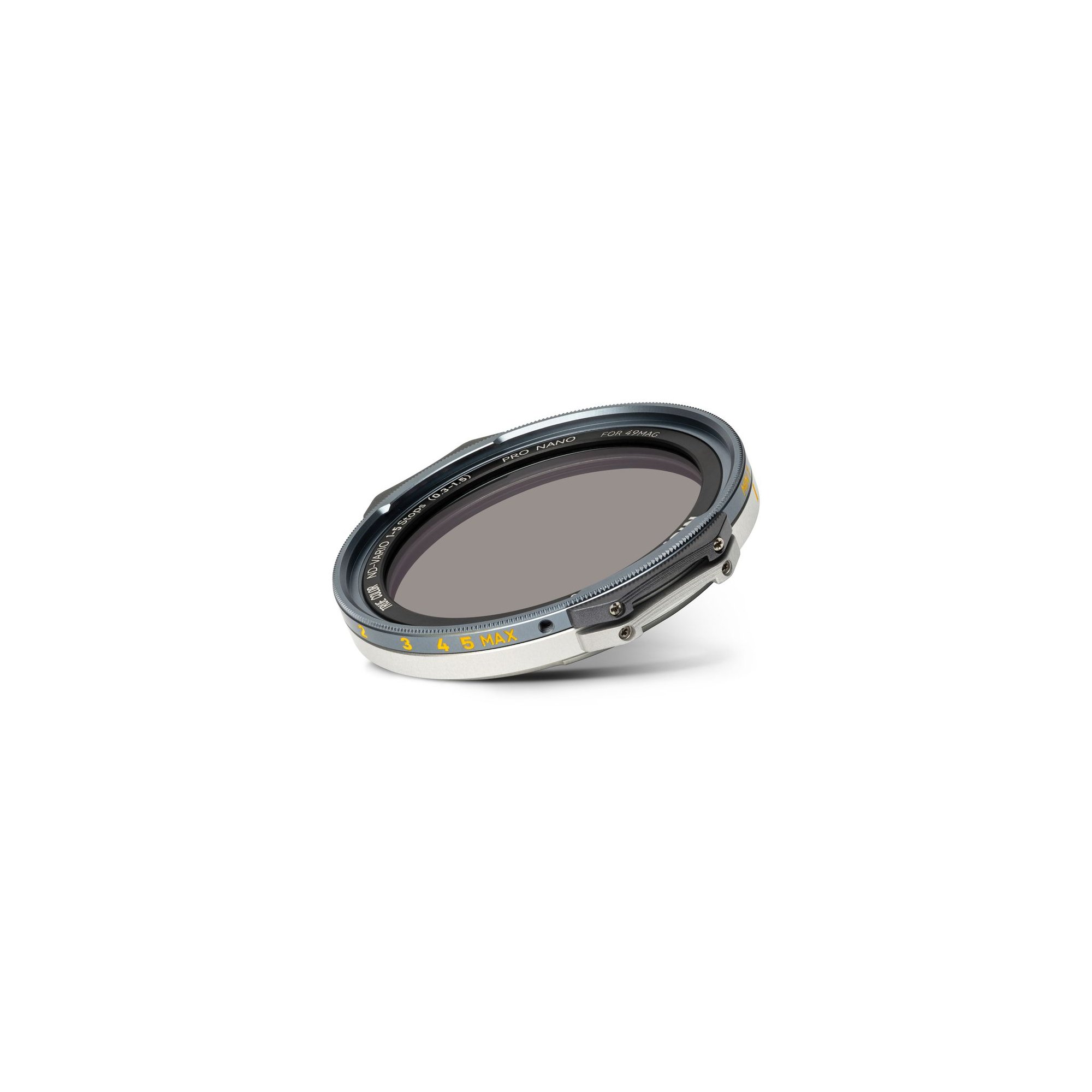 NiSi JetMag Pro True Color ND Vario 1–5 Stops (0.3–1.5) mit Magnetrahmen in schräger Perspektive.