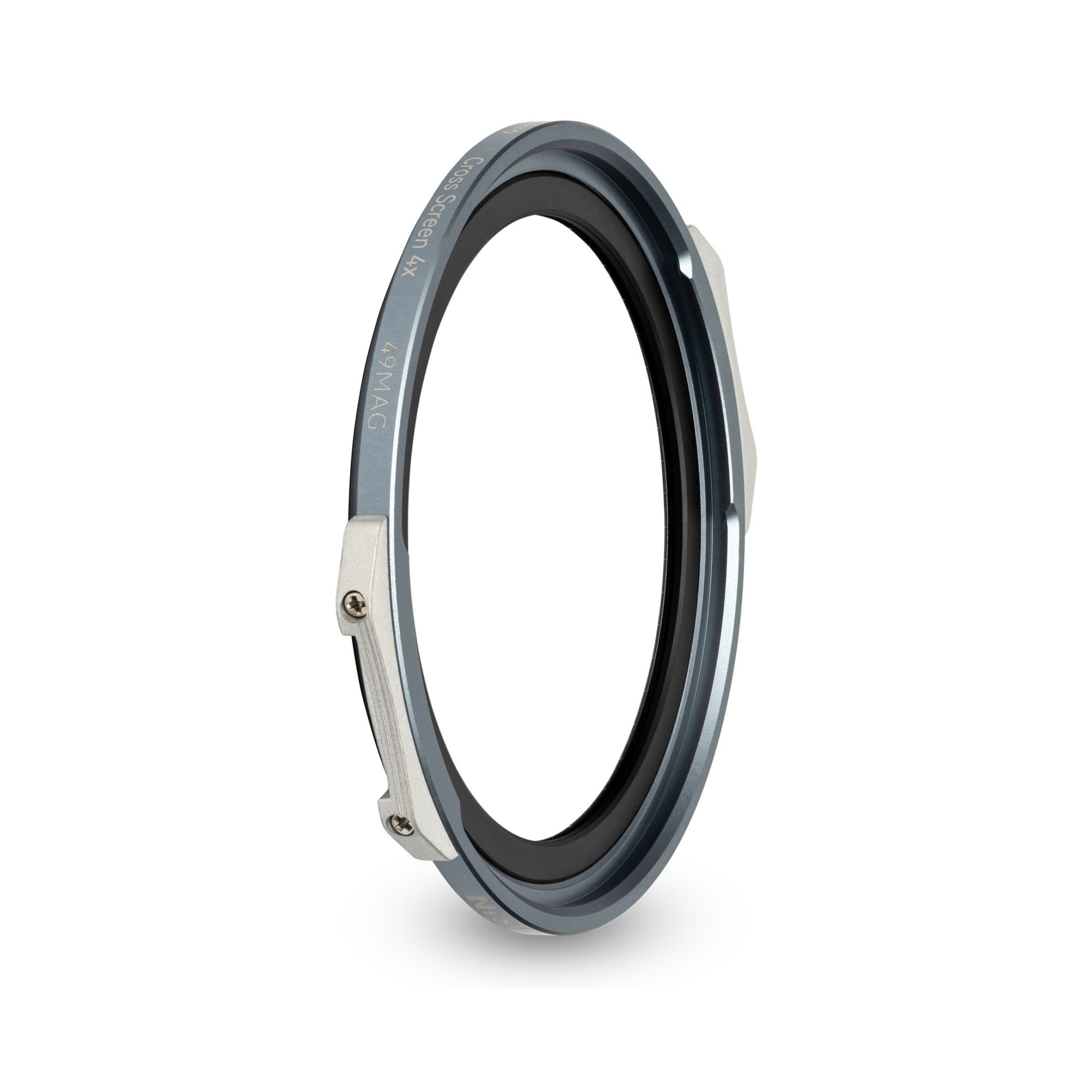 NiSi JetMag Pro Cross Screen 4x (49MAG) in schräger Ansicht für sternförmige Lichteffekte an Lichtquellen.