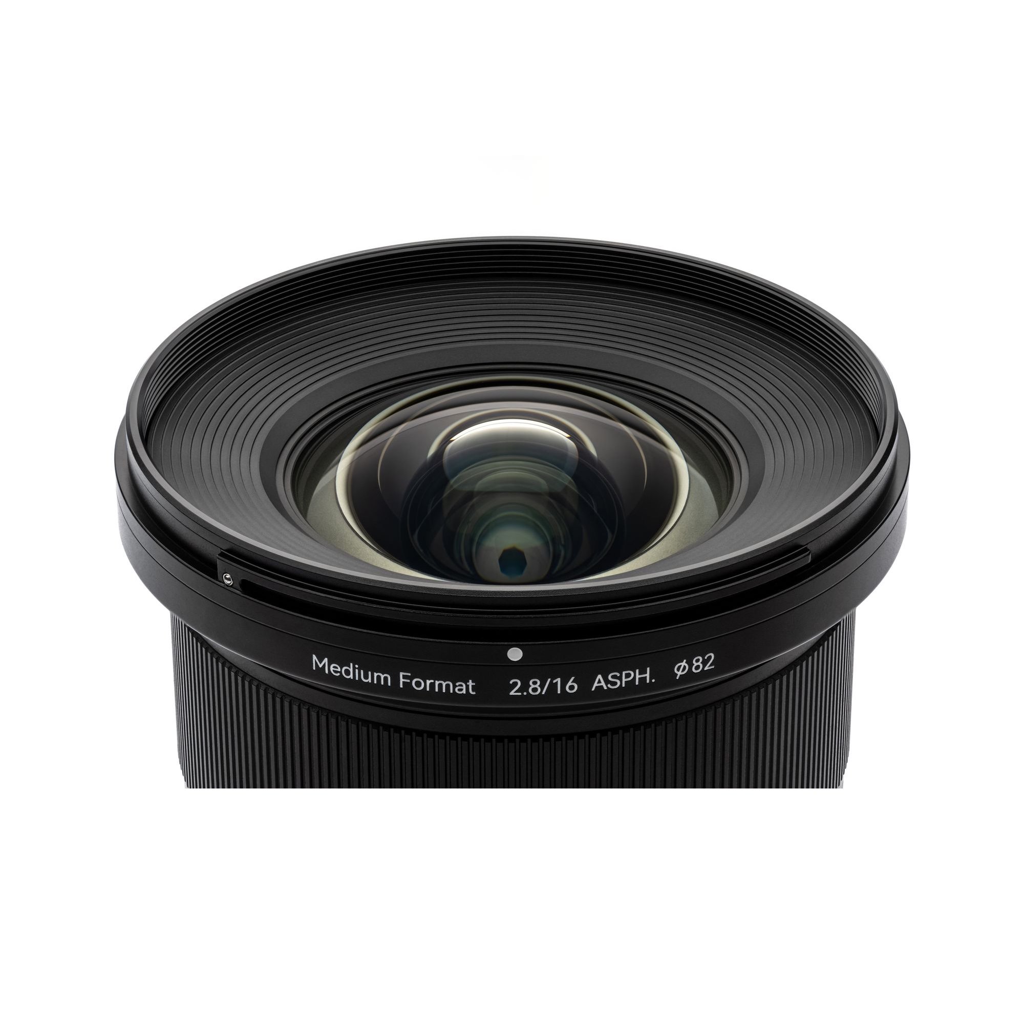 NiSi 16mm F2.8 ASPH G-Mount Weitwinkelobjektiv für Mittelformat in Vorderansicht auf weißem Hintergrund.
