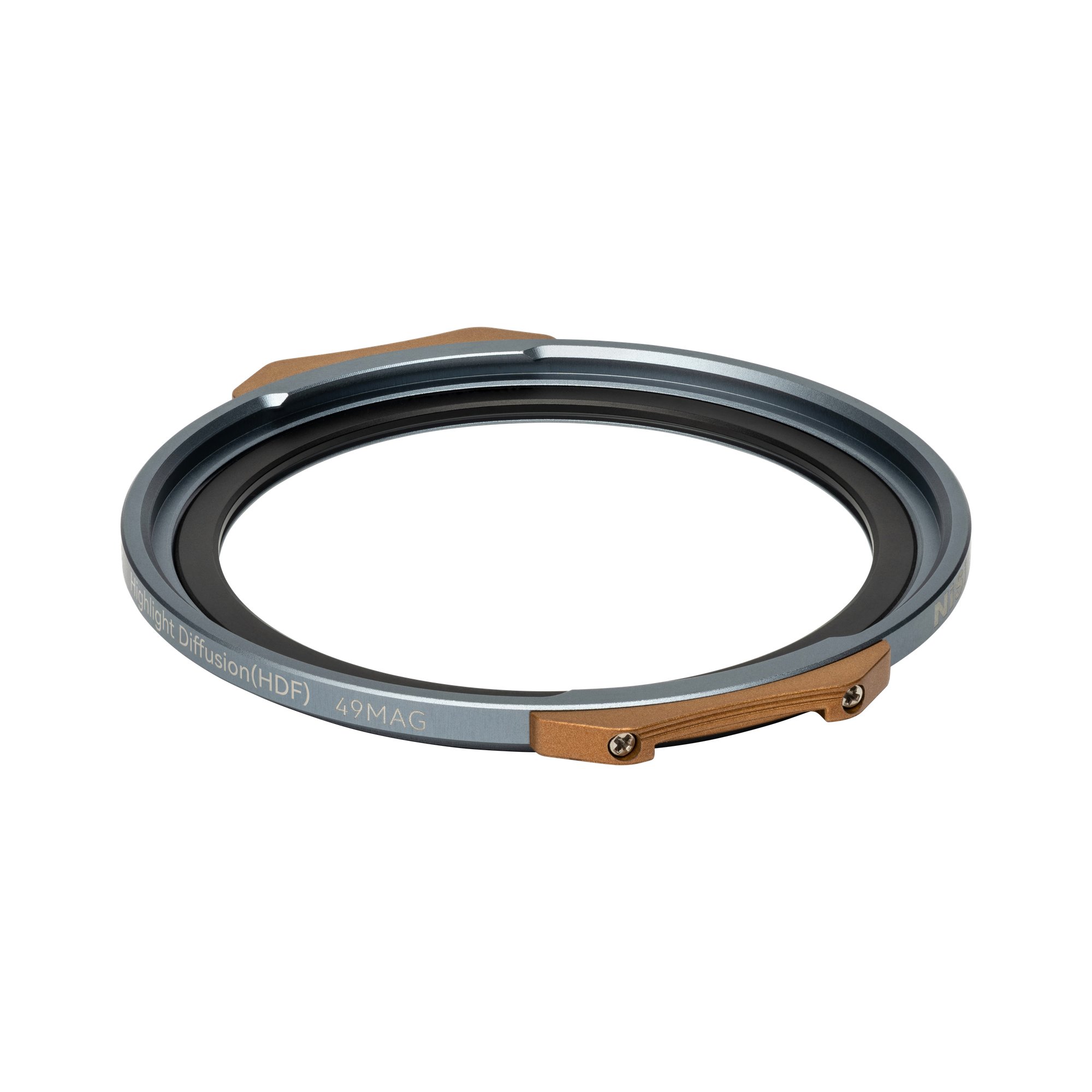 NiSi JetMag Pro Highlight Diffusion (HDF) Filter (49MAG) in schräger Ansicht mit magnetischem Filterrahmen.