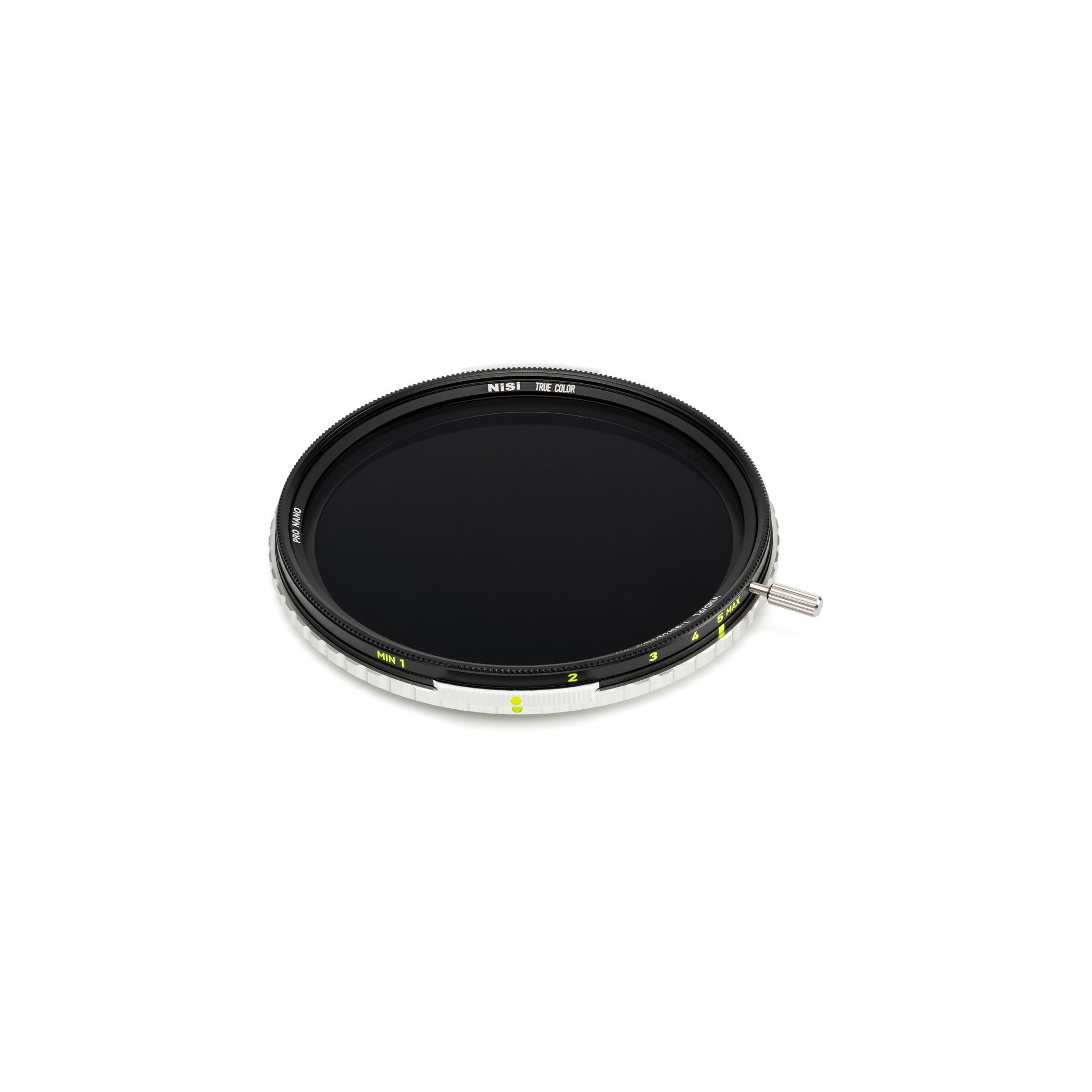 NiSi True Color VND/PL 1–5 Stops – schräge Ansicht des variablen ND- und Polfilters mit Einstellring