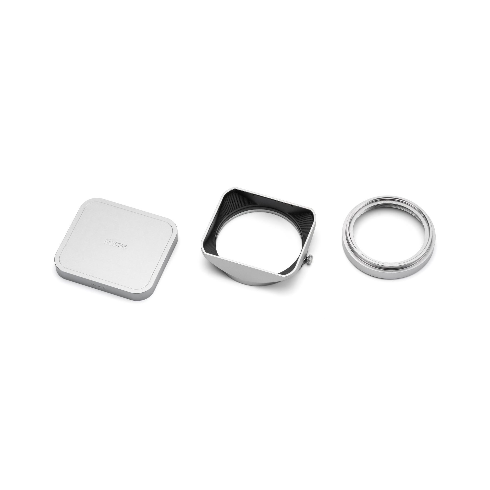 Lens Hood Kit III für Fujifilm X100 Serie in Silber mit Adapterring, Schutzdeckel und Streulichtblende
