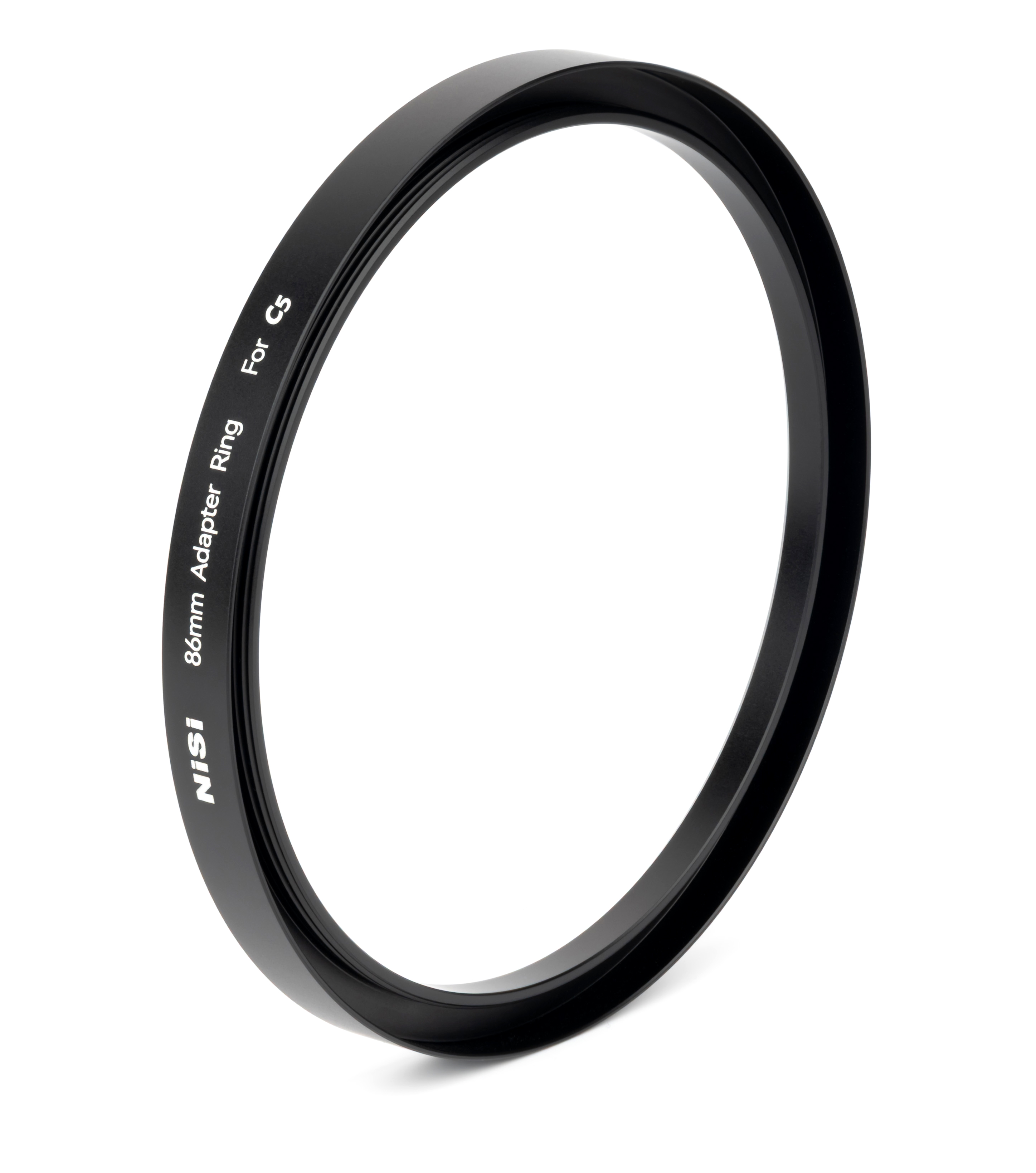 NiSi C5 Matte Box Adapterring 86 mm – schräge Ansicht des schwarzen Aluminium-Adapterrings zur Montage an Objektiven