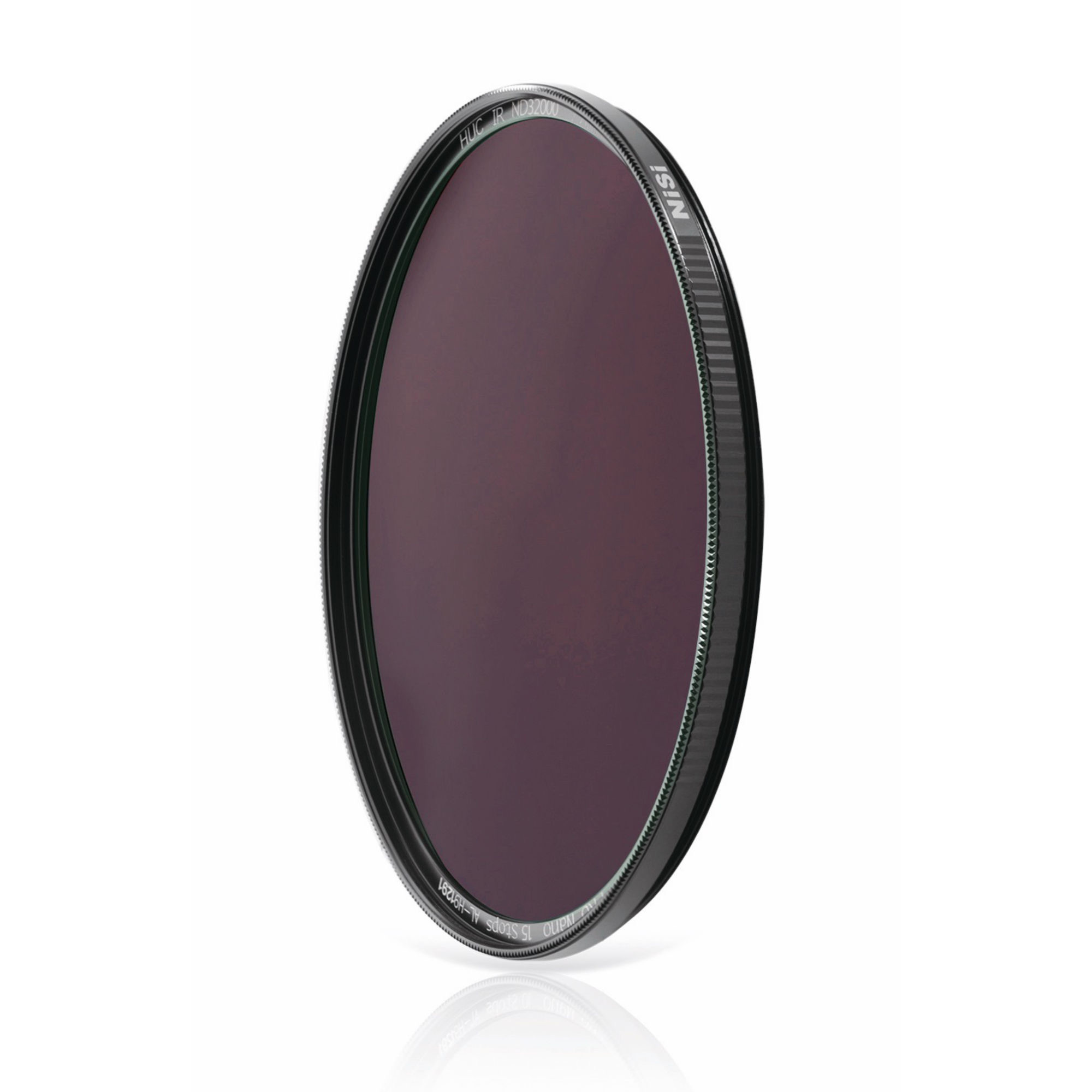 NiSi HUC Graufilter IR ND32000 15 Stops – schräge Ansicht des runden ND-Filters mit violetter Beschichtung und Metallfassung