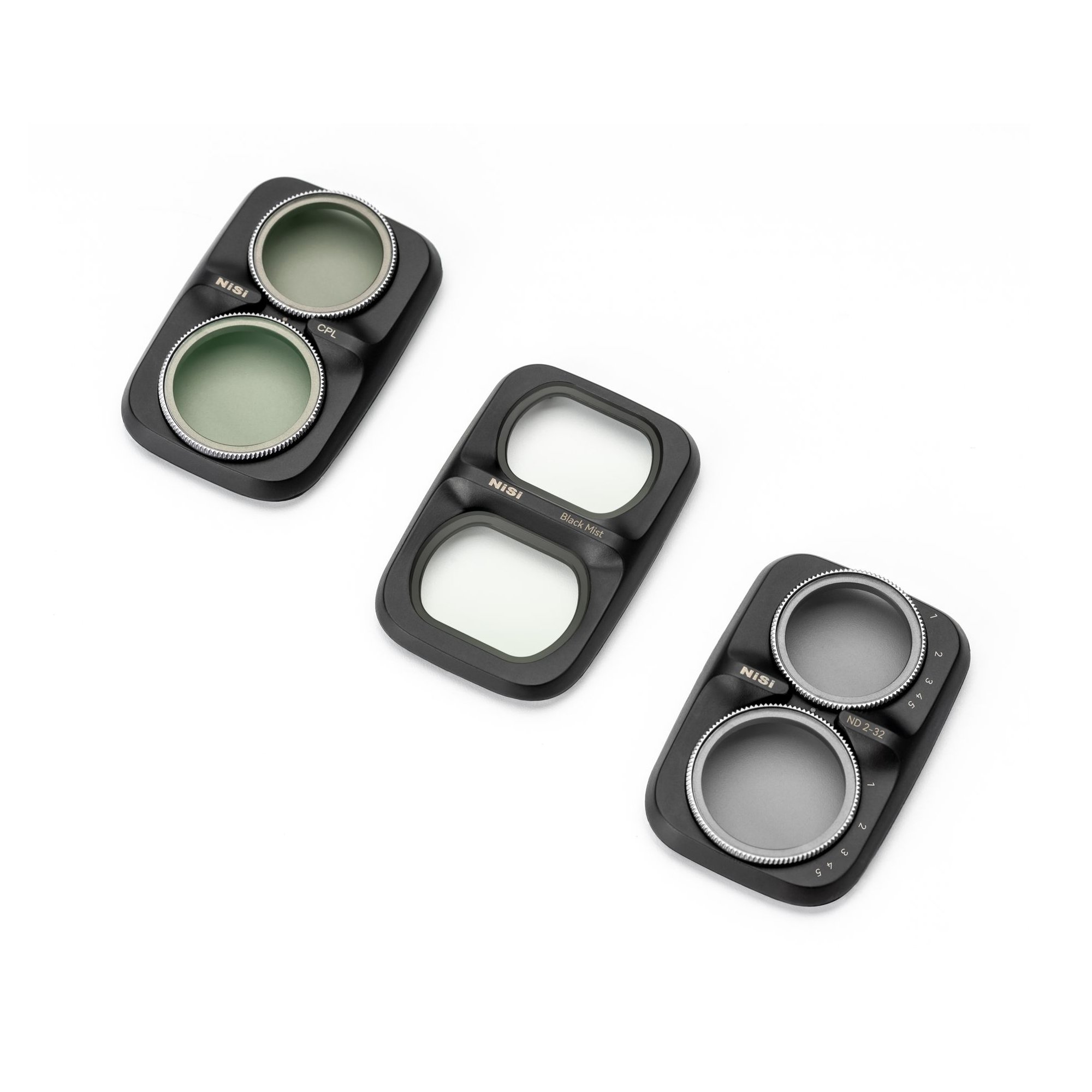 NiSi Professional Filter-Set für DJI Pocket 4 Pro mit CPL-, Black Mist- und variablen ND-Filtern in der Übersicht.