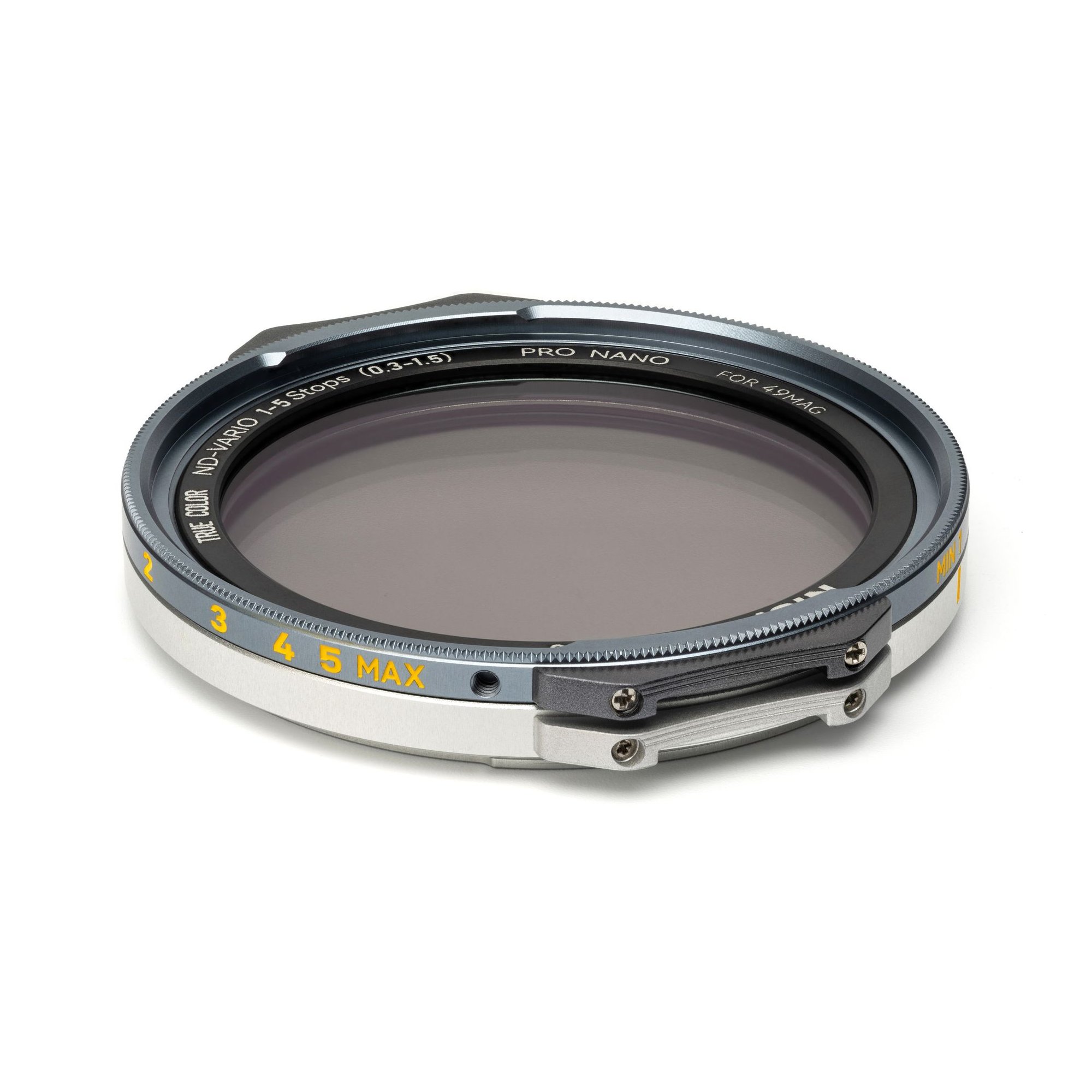 NiSi JetMag Pro True Color ND Vario 1–5 Stops (0.3–1.5) für 49MAG in schräger Produktansicht.