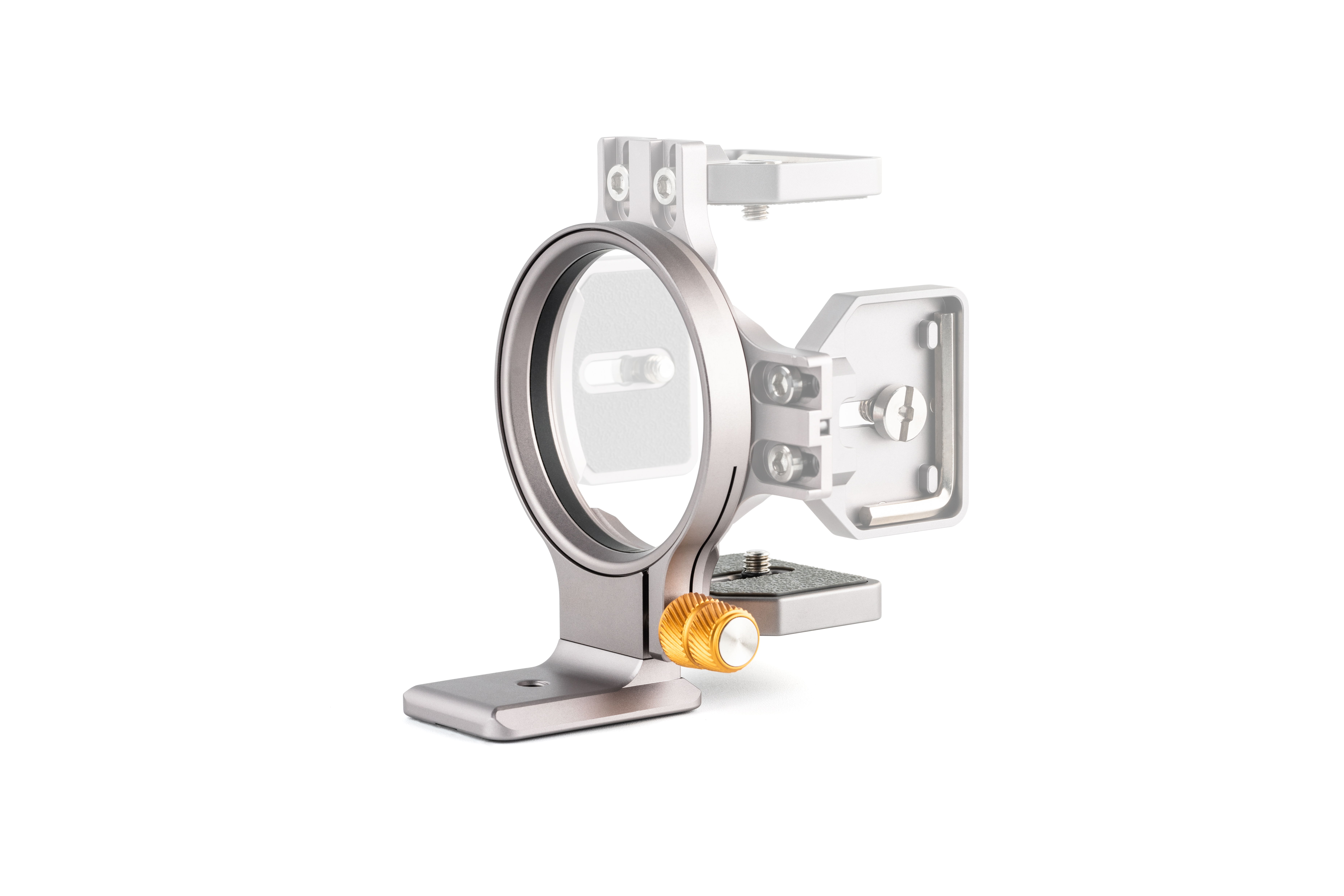NiSi Wizard Bracket W-63 – rechte Seitenansicht der Halterung mit Ring und Arca-Swiss kompatibler Platte